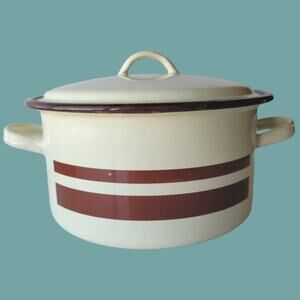 Vintage Mid Century Romanian Enamel Cookware Lidded Pot